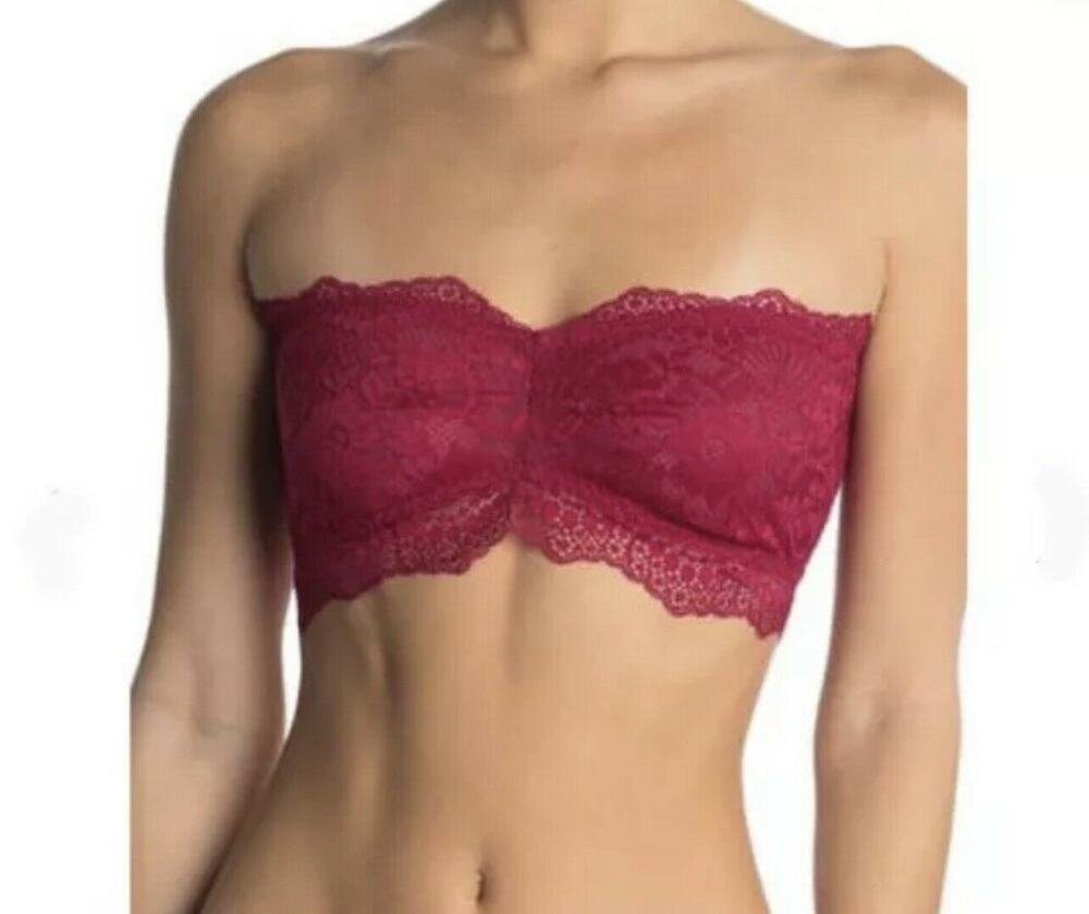 Free People Intimately Bandeau Bra Lacey Looks Burgundy Small Strapless New Red